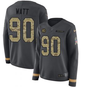 Wholesale Cheap Nike Steelers #90 T. J. Watt Anthracite Salute to Service Women\'s Stitched NFL Limited Therma Long Sleeve Jersey