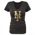 Wholesale Cheap Women's New York Mets Fanatics Apparel Gold Collection V-Neck Tri-Blend T-Shirt Black