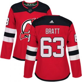 Wholesale Cheap Adidas Devils #63 Jesper Bratt Red Home Authentic Women\'s Stitched NHL Jersey