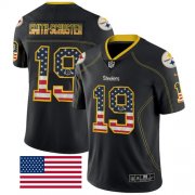 Wholesale Cheap Nike Steelers #19 JuJu Smith-Schuster Black Men's Stitched NFL Limited Rush USA Flag Jersey