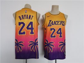 Wholesale Cheap Men\'s Los Angeles Lakers #24 Kobe Bryant Yellow Pink Throwback basketball Jersey