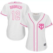 Wholesale Cheap Twins #12 Jake Odorizzi White/Pink Fashion Women's Stitched MLB Jersey