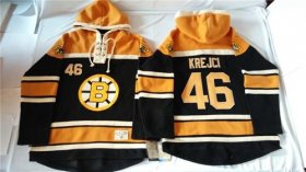 Wholesale Cheap Bruins #46 David Krejci Black Sawyer Hooded Sweatshirt Stitched NHL Jersey