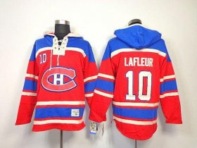 Wholesale Cheap Canadiens #10 Guy Lafleur Red Sawyer Hooded Sweatshirt Stitched NHL Jersey