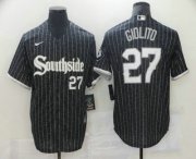 Wholesale Cheap Men's Chicago White Sox #27 Lucas Giolito Black With Small Number 2021 City Connect Stitched MLB Cool Base Nike Jersey