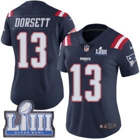 Wholesale Cheap Nike Patriots #13 Phillip Dorsett Navy Blue Super Bowl LIII Bound Women\'s Stitched NFL Limited Rush Jersey