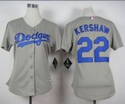 Wholesale Cheap Dodgers #22 Clayton Kershaw Grey Alternate Road Women's Stitched MLB Jersey