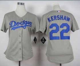 Wholesale Cheap Dodgers #22 Clayton Kershaw Grey Alternate Road Women\'s Stitched MLB Jersey