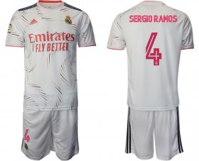 Wholesale Cheap Men 2021-2022 Club Real Madrid home white 4 Adidas Soccer Jersey