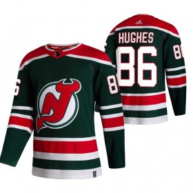 Wholesale Cheap New Jersey Devils #86 Jack Hughes Green Men\'s Adidas 2020-21 Reverse Retro Alternate NHL Jersey