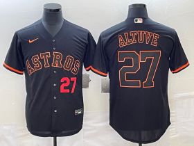 Cheap Men\'s Houston Astros #27 Jose Altuve Number Lights Out Black Fashion Stitched MLB Cool Base Nike Jersey