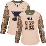 Wholesale Cheap Adidas Blues #16 Brett Hull Camo Authentic 2017 Veterans Day Women's Stitched NHL Jersey