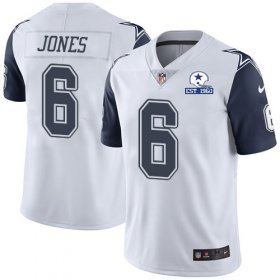 Wholesale Cheap Nike Cowboys #6 Chris Jones White Men\'s Stitched With Established In 1960 Patch NFL Limited Rush Jersey