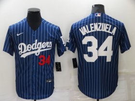 Wholesale Cheap Men\'s Los Angeles Dodgers #34 Fernando Valenzuela Blue Pinstripe Stitched MLB Cool Base Nike Jersey