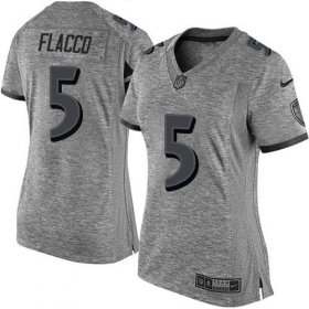 Wholesale Cheap Nike Ravens #5 Joe Flacco Gray Women\'s Stitched NFL Limited Gridiron Gray Jersey