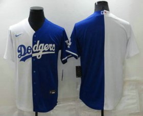 Wholesale Cheap Men\'s Los Angeles Dodgers Blank White Blue Split Cool Base Stitched Baseball Jersey