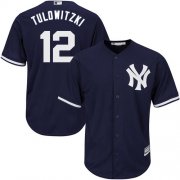 Wholesale Cheap New York Yankees #12 Troy Tulowitzki Majestic Cool Base Jersey Navy
