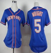 Wholesale Cheap Mets #5 David Wright Blue(Grey NO.) Alternate Road Women's Stitched MLB Jersey