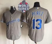 Wholesale Cheap Royals #13 Salvador Perez New Grey Cool Base W/2015 World Series Patch Stitched MLB Jersey