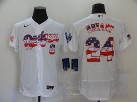 Wholesale Cheap Men\'s Los Angeles Dodgers #8 #24 Kobe Bryant White USA Flag Stitched MLB Flex Base Nike Jersey