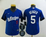 Wholesale Cheap Youth Los Angeles Dodgers #5 Corey Seager Blue #2 #20 Patch City Connect Number Cool Base Stitched Jersey