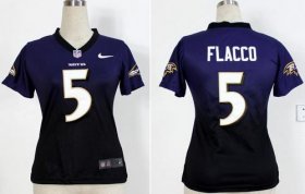 Wholesale Cheap Nike Ravens #5 Joe Flacco Purple/Black Women\'s Stitched NFL Elite Fadeaway Fashion Jersey