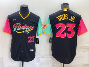 Wholesale Men's San Diego Padres #23 Fernando Tatis Jr Black Number 2022 City Connect Cool Base Stitched Jersey