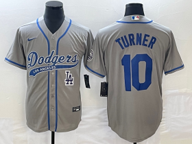 Wholesale Cheap Men\'s Los Angeles Dodgers #10 Justin Turner Grey With Patch Cool Base Stitched Baseball Jersey