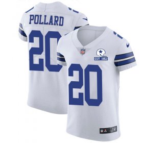 Wholesale Cheap Nike Cowboys #20 Tony Pollard White Men\'s Stitched With Established In 1960 Patch NFL New Elite Jersey