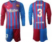 Wholesale Cheap Men 2021-2022 Club Barcelona home red blue Long Sleeve 3 Nike Soccer Jersey
