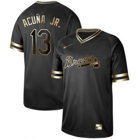 Wholesale Cheap Nike Braves #13 Ronald Acuna Jr. Black Gold Authentic Stitched MLB Jersey