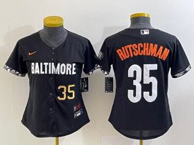Wholesale Cheap Women\'s Baltimore Orioles #35 Adley Rutschman Number Black 2023 City Connect Cool Base Stitched Jersey