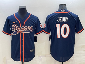 Wholesale Cheap Men\'s Denver Broncos #10 Jerry Jeudy Navy Blue Stitched Cool Base Nike Baseball Jersey