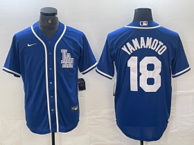Cheap Men\'s Los Angeles Dodgers #18 Yoshinobu Yamamoto Blue Cool Base Stitched Baseball Jersey