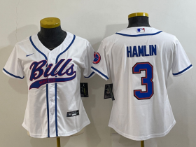 Wholesale Cheap Women\'s Buffalo Bills #3 Damar Hamlin White With Patch Cool Base Stitched Baseball Jersey