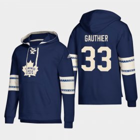 Wholesale Cheap Toronto Maple Leafs #33 Frederik Gauthier Blue adidas Lace-Up Pullover Hoodie