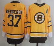 Wholesale Cheap Men's Boston Bruins #37 Patrice Bergeron Yellow Adidas 2020-21 Stitched NHL Jersey