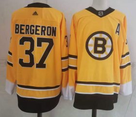 Wholesale Cheap Men\'s Boston Bruins #37 Patrice Bergeron Yellow Adidas 2020-21 Stitched NHL Jersey