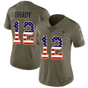 Wholesale Cheap Nike Patriots #12 Tom Brady Olive/USA Flag Women's Stitched NFL Limited 2017 Salute to Service Jersey