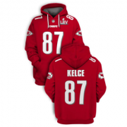 Wholesale Cheap Men's Red Kansas City Chiefs #87 Travis Kelce 2021 Super Bowl LIV Pullover Hoodie