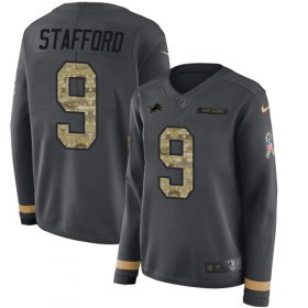 Wholesale Cheap Nike Lions #9 Matthew Stafford Anthracite Salute to Service Women\'s Stitched NFL Limited Therma Long Sleeve Jersey
