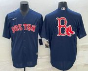 Cheap Men's Boston Red Sox Big Logo Navy Blue Stitched MLB Cool Base Nike Jersey