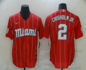 Wholesale Cheap Men\'s Miami Marlins #2 Jazz Chisholm Jr. Red 2021 City Connect Stitched MLB Cool Base Nike Jersey