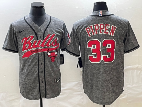 Wholesale Cheap Men\'s Chicago Bulls #33 Scottie Pippen Grey Gridiron Cool Base Stitched Baseball Jersey