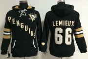 Wholesale Cheap Pittsburgh Penguins #66 Mario Lemieux Black Women's Old Time Heidi NHL Hoodie