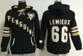 Wholesale Cheap Pittsburgh Penguins #66 Mario Lemieux Black Women\'s Old Time Heidi NHL Hoodie
