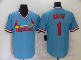 Wholesale Cheap Men\'s St. Louis Cardinals #1 Ozzie Smith Light Blue Pullover Cooperstown Collection Stitched MLB Nike Jersey