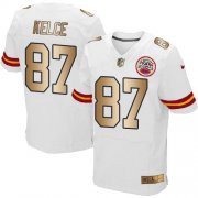 Wholesale Cheap Nike Chiefs #87 Travis Kelce White Men's Stitched NFL Elite Gold Jersey