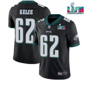 Wholesale Cheap Men\'s Philadelphia Eagles #62 Jason Kelce Black Super Bowl LVII Patch Vapor Untouchable Limited Stitched Jersey