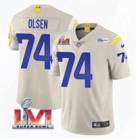 Wholesale Cheap Men\'s Los Angeles Rams #74 Merlin Olsen 2022 Bone Super Bowl LVI Vapor Limited Stitched Jersey